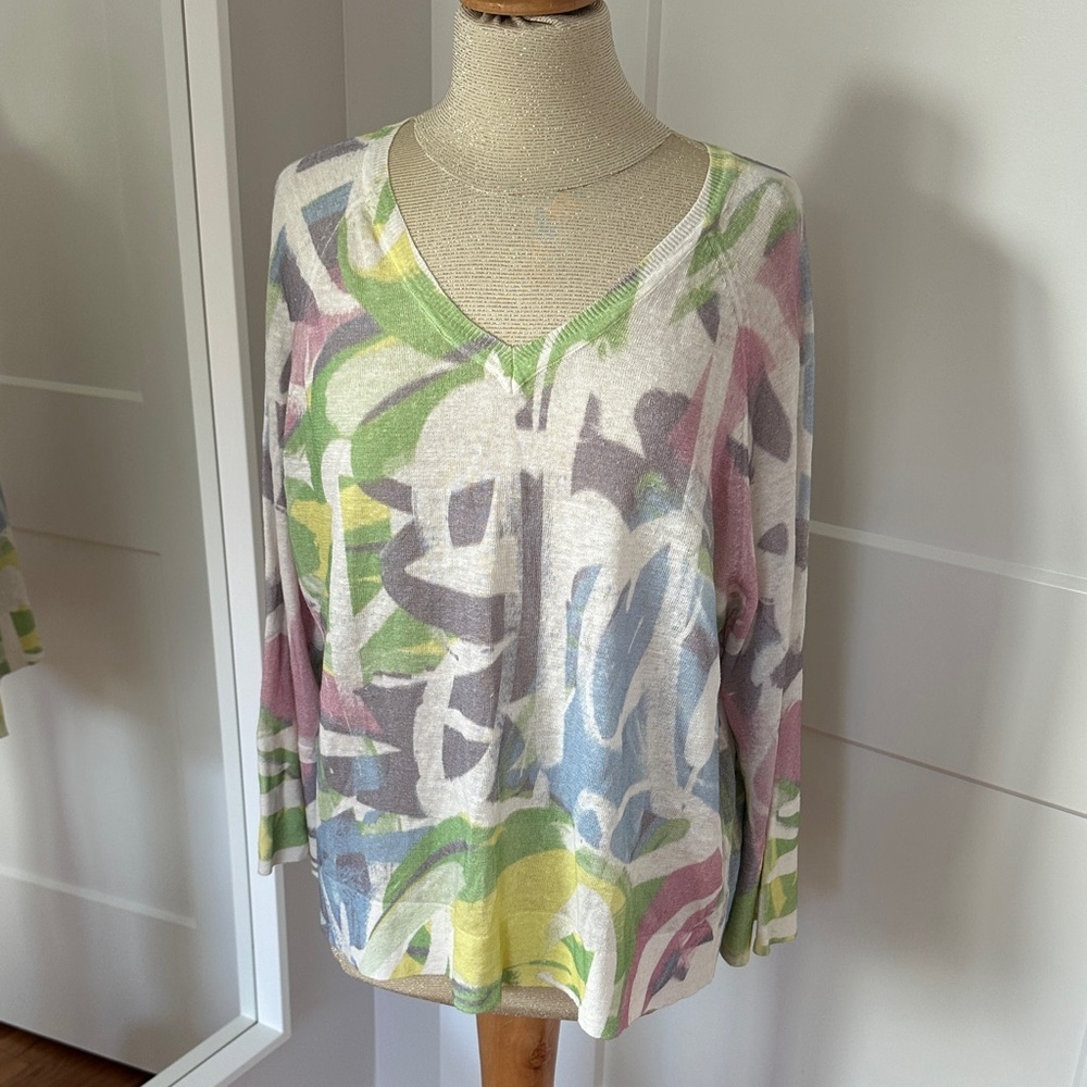 NWT Kinross Multicolor Abstract Linen Sweater